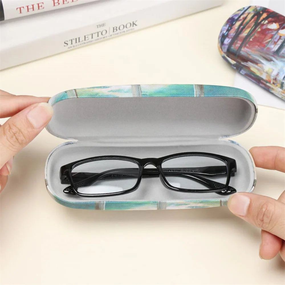 Van Gogh Glasses Case - Hard Leather Reading Glasses Box Van Gogh Art Retro Floral Print Eyewear Protector Holder