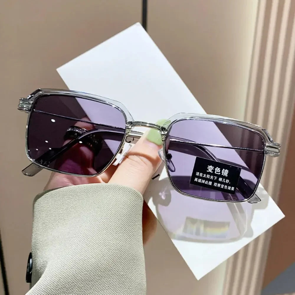 KLASSNUM Men Anti-Blue Light Glasses Photochromic Half Frame Eye Protection Glasses Ultra Light Computer Eyeglasses Sunglasses