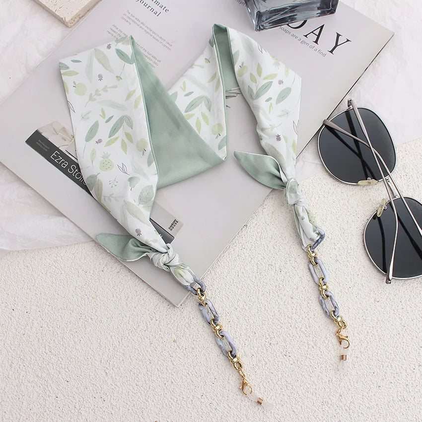 Bohemi Acrylic Glasses Chain Ribbon Mask Lanyard Printing Silk Scarf Casual Eyeglass Chain Neck Glasses Accessories