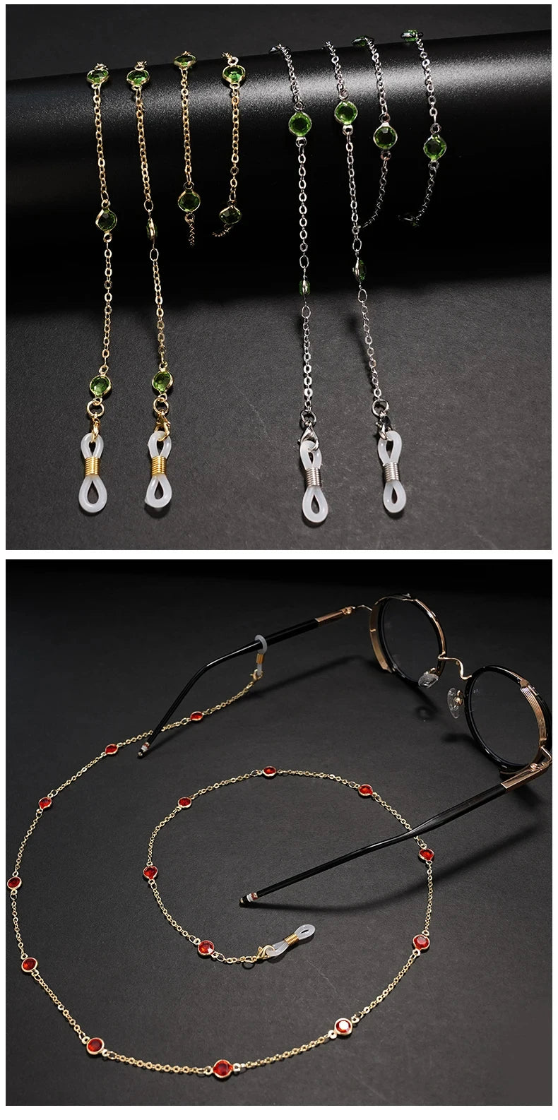 Water diamond Sunglasses Sunshade Chain Fashion Metal Mask Simple Pearl Gem Glasses Chain Charm Red Lanyard Glasses Frame Rope
