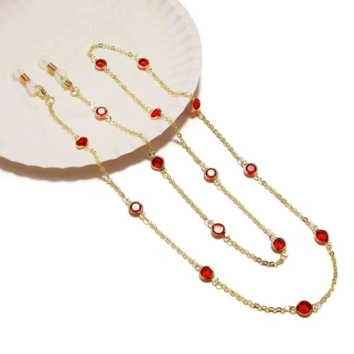 Water diamond Sunglasses Sunshade Chain Fashion Metal Mask Simple Pearl Gem Glasses Chain Charm Red Lanyard Glasses Frame Rope