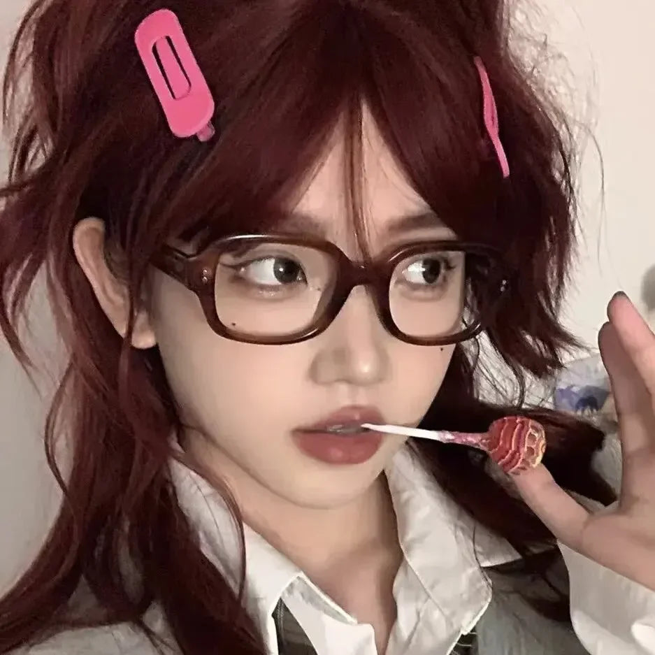Y2K Vintage Square Frame Eyeglass for Women Korean Red Black Computer Reading Glasses Clear Blue Light Blocking Glasses Eyewears