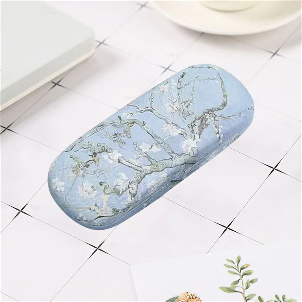 Van Gogh Glasses Case - Hard Leather Reading Glasses Box Van Gogh Art Retro Floral Print Eyewear Protector Holder