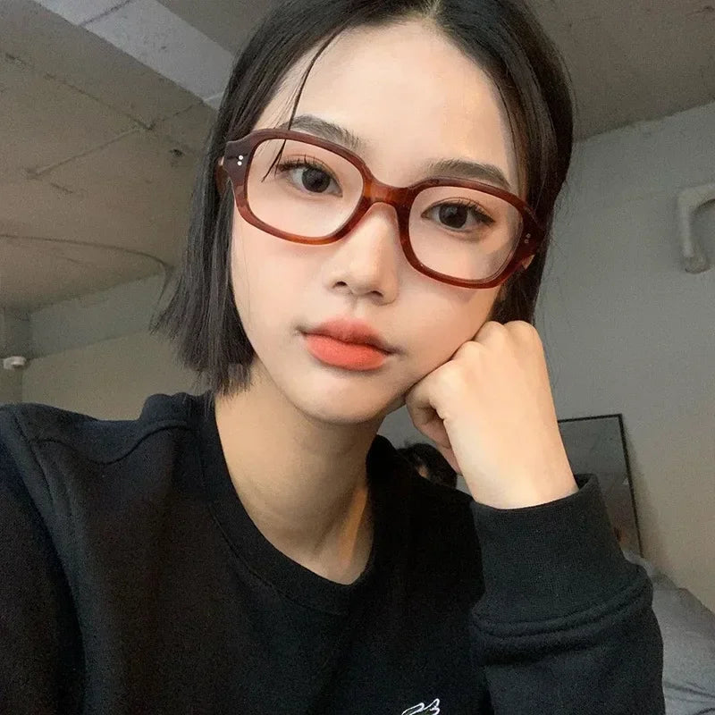 Y2K Vintage Square Frame Eyeglass for Women Korean Red Black Computer Reading Glasses Clear Blue Light Blocking Glasses Eyewears