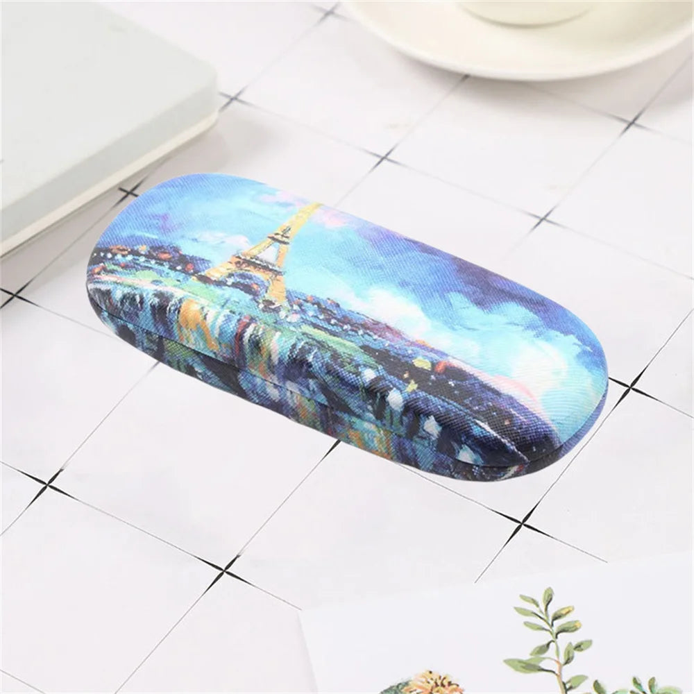 Van Gogh Glasses Case - Hard Leather Reading Glasses Box Van Gogh Art Retro Floral Print Eyewear Protector Holder