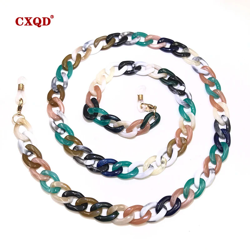 Fashion Women's Wide Acrylic Anti-Slip Eyewear Holder Neck Strap Glasses Chains Jewelry Necklace Accessory CXQD