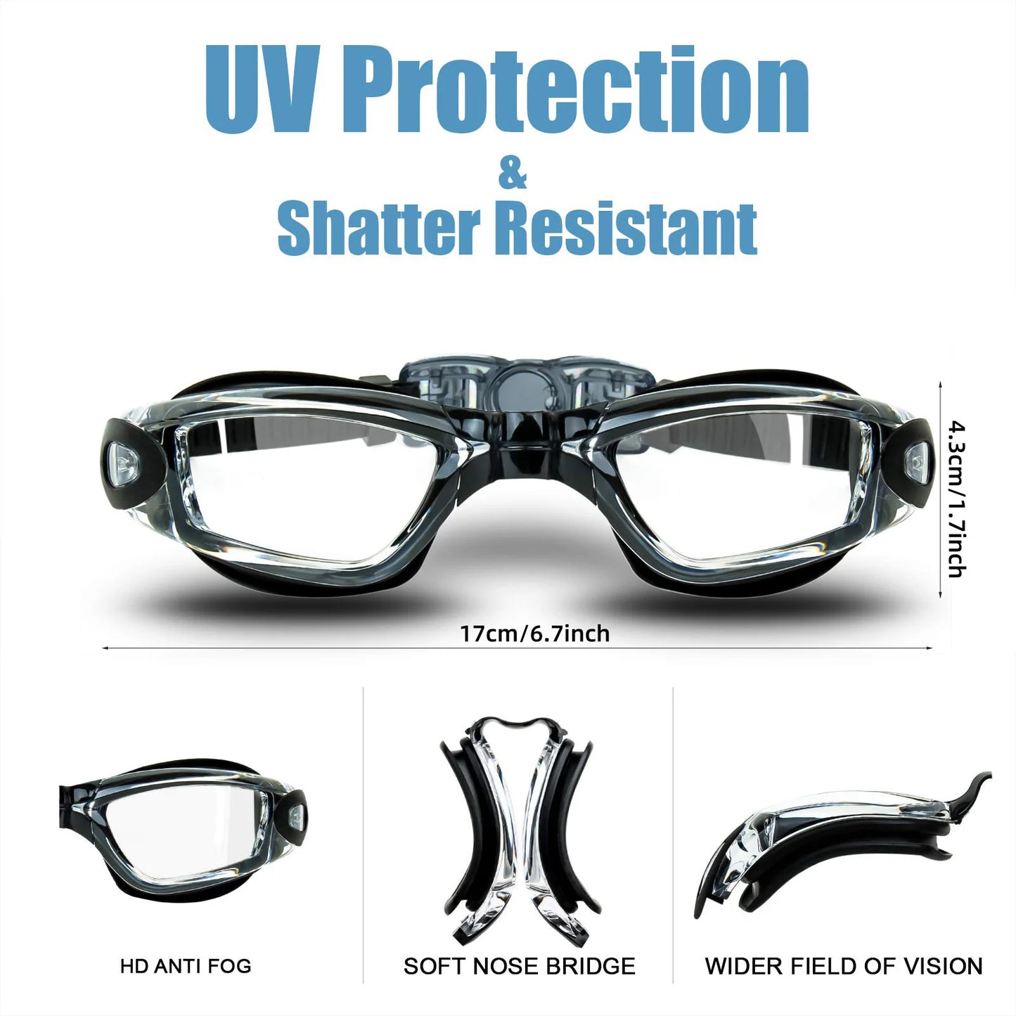 Adult Swimming Goggles - Professional Waterproof Swim Eyewear Glasses Anti-fog 100% UV Protection No Leaking For Adult Men Women Youth