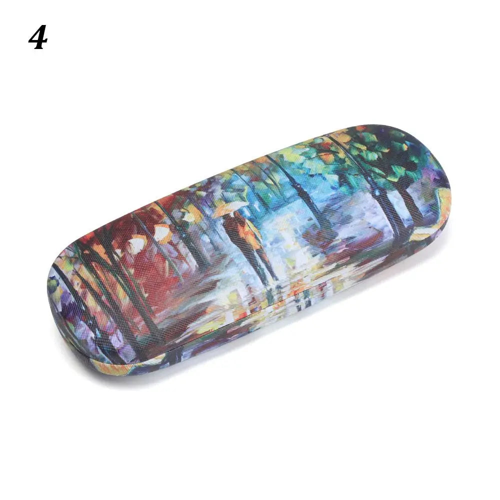 Oil Painting Art Glasses Case Box Hard Leather Reading Glasses Case Retro Unisex Floral Print Eyewear Protector Glasses Holder