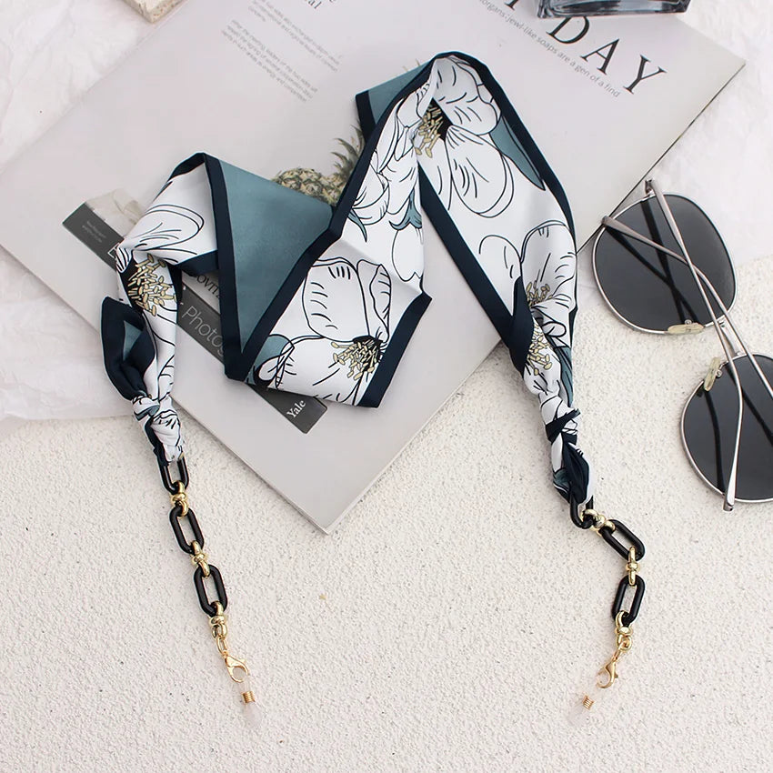 Bohemi Acrylic Glasses Chain Ribbon Mask Lanyard Printing Silk Scarf Casual Eyeglass Chain Neck Glasses Accessories