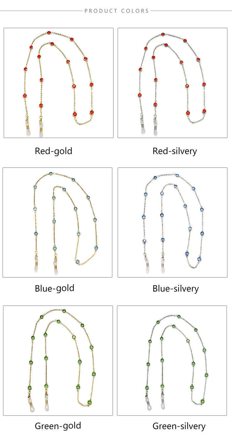 Water diamond Sunglasses Sunshade Chain Fashion Metal Mask Simple Pearl Gem Glasses Chain Charm Red Lanyard Glasses Frame Rope
