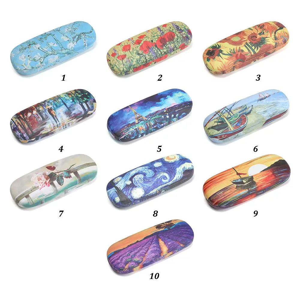 Oil Painting Art Glasses Case Box Hard Leather Reading Glasses Case Retro Unisex Floral Print Eyewear Protector Glasses Holder