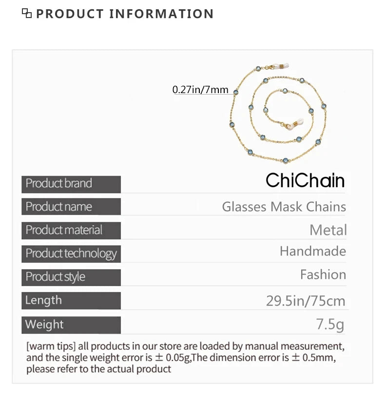 Water diamond Sunglasses Sunshade Chain Fashion Metal Mask Simple Pearl Gem Glasses Chain Charm Red Lanyard Glasses Frame Rope