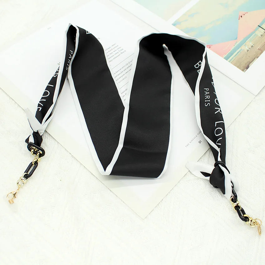 Bohemi Acrylic Glasses Chain Ribbon Mask Lanyard Printing Silk Scarf Casual Eyeglass Chain Neck Glasses Accessories