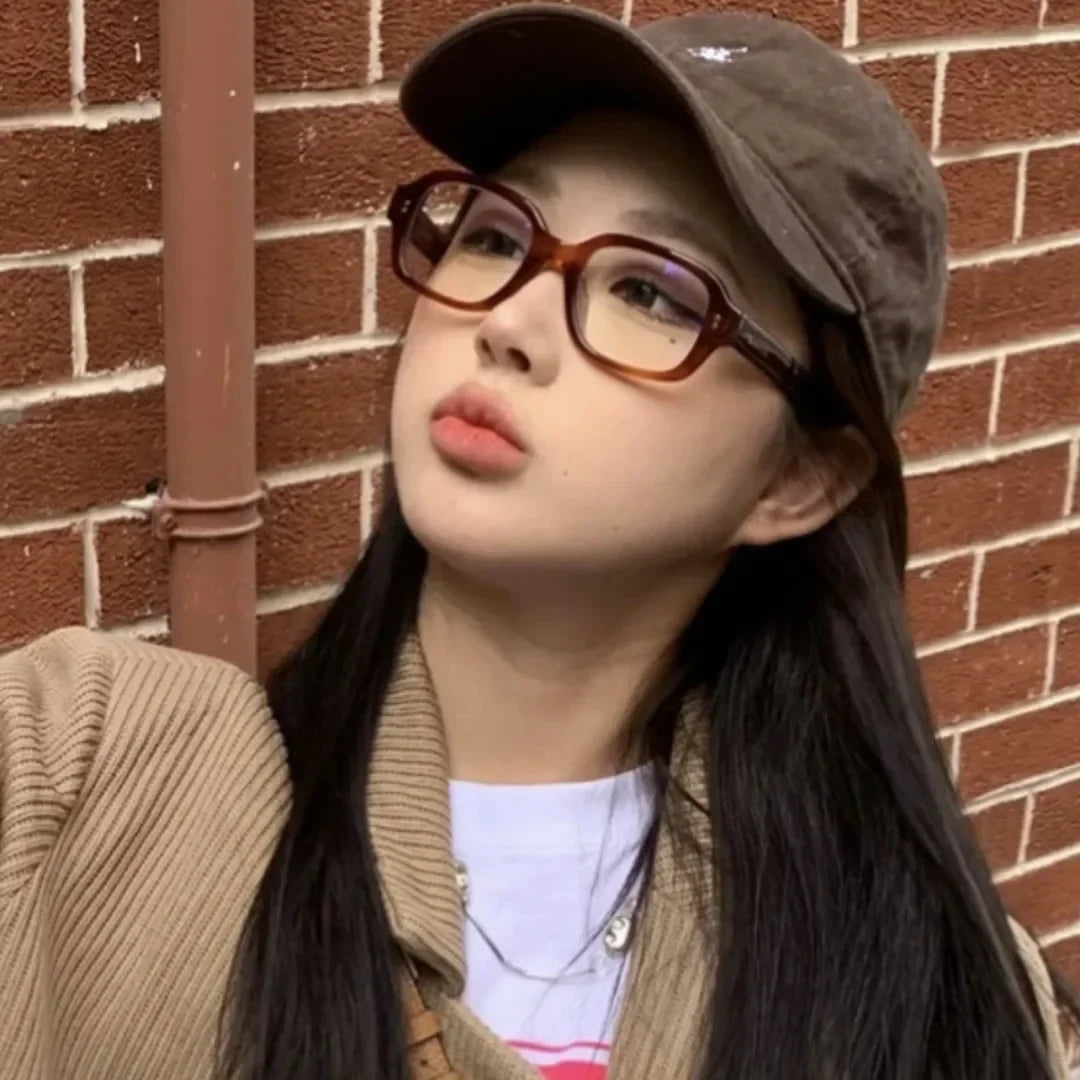 Y2K Vintage Square Frame Eyeglass for Women Korean Red Black Computer Reading Glasses Clear Blue Light Blocking Glasses Eyewears