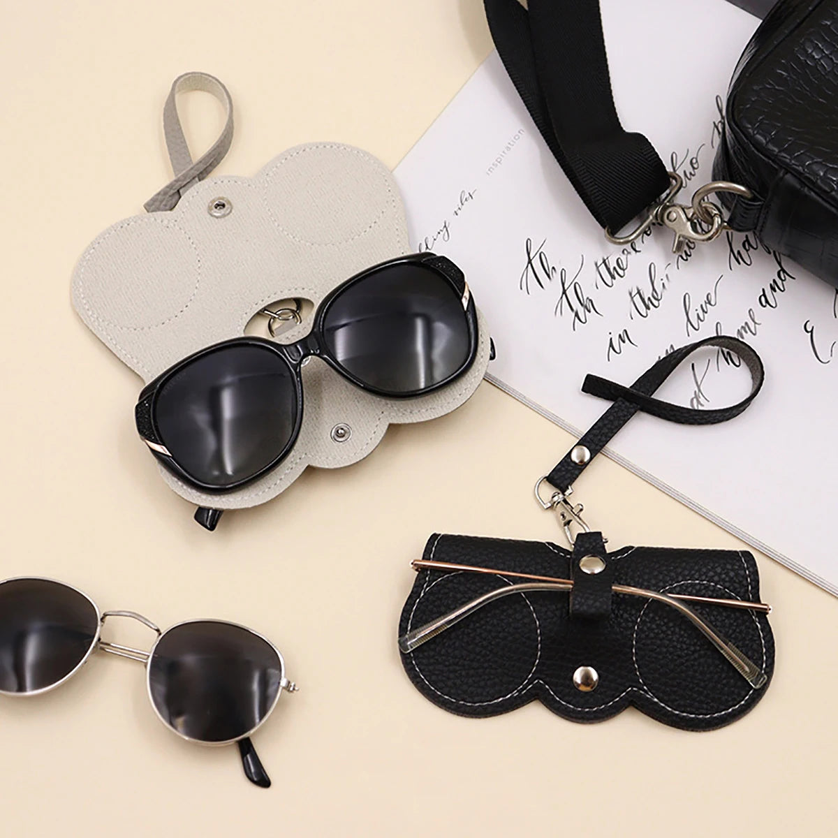 Glasses Cover - Cute Hanging PU Leather Sunglasses Reading Glasses Storage Bag Portable Travel Eyewear Holder