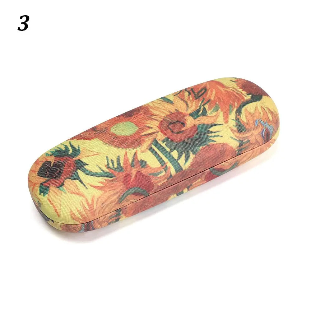 Oil Painting Art Glasses Case Box Hard Leather Reading Glasses Case Retro Unisex Floral Print Eyewear Protector Glasses Holder