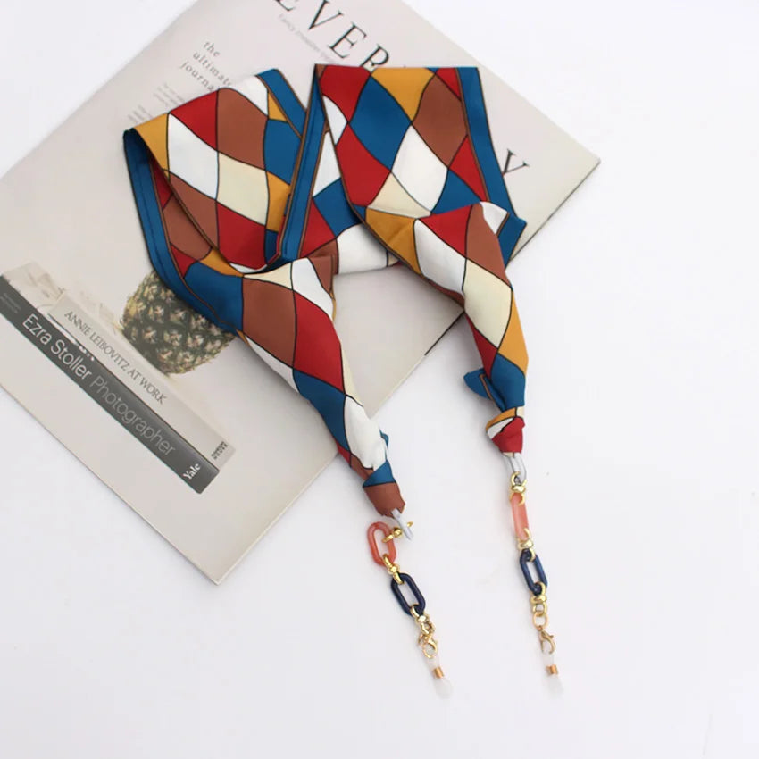 Bohemi Acrylic Glasses Chain Ribbon Mask Lanyard Printing Silk Scarf Casual Eyeglass Chain Neck Glasses Accessories