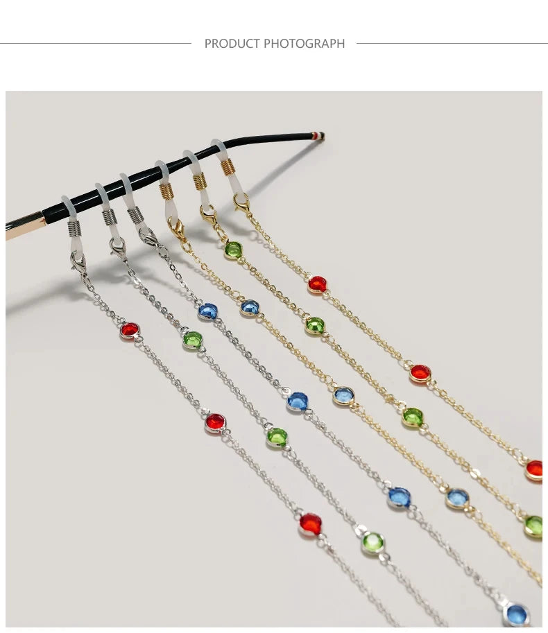 Water diamond Sunglasses Sunshade Chain Fashion Metal Mask Simple Pearl Gem Glasses Chain Charm Red Lanyard Glasses Frame Rope