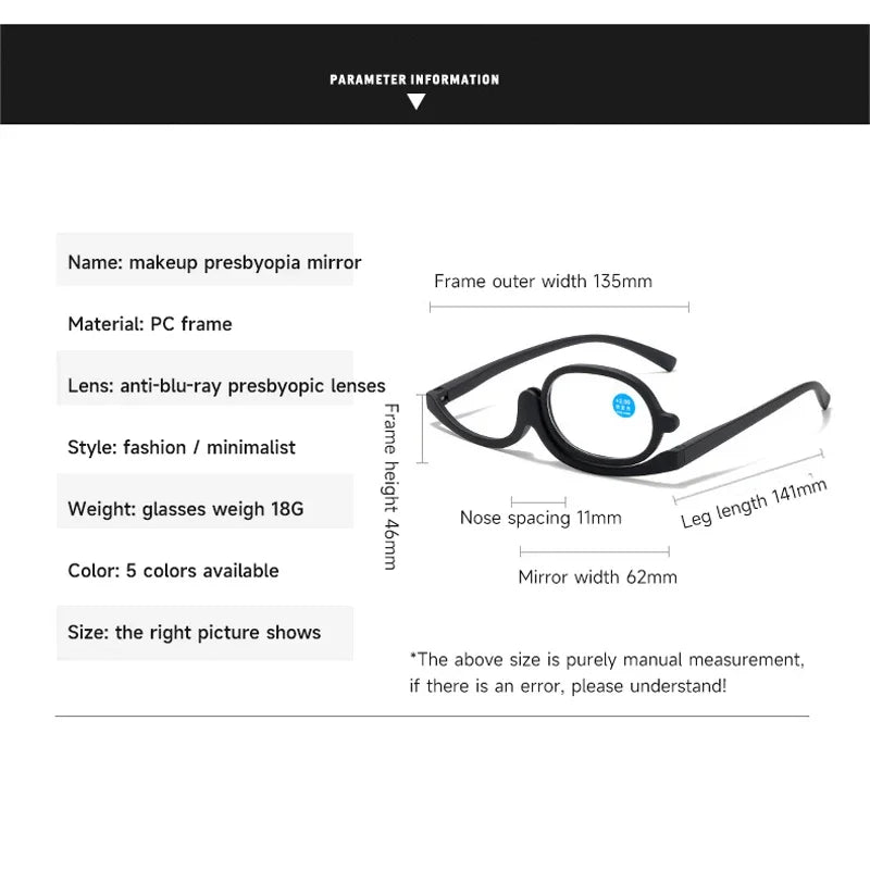 Makeup Glasses - Magnifying, rotating reading glasses.