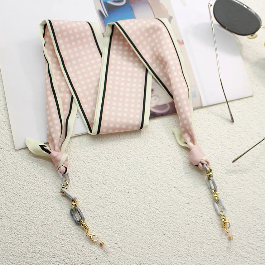 Bohemi Acrylic Glasses Chain Ribbon Mask Lanyard Printing Silk Scarf Casual Eyeglass Chain Neck Glasses Accessories