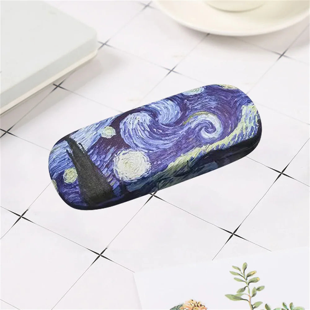 Van Gogh Glasses Case - Hard Leather Reading Glasses Box Van Gogh Art Retro Floral Print Eyewear Protector Holder