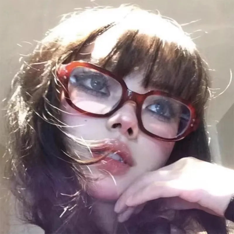 Y2K Vintage Square Frame Eyeglass for Women Korean Red Black Computer Reading Glasses Clear Blue Light Blocking Glasses Eyewears