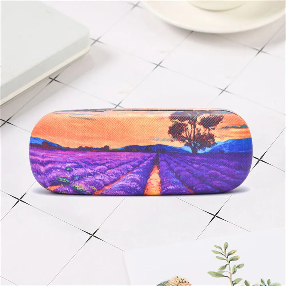 Van Gogh Glasses Case - Hard Leather Reading Glasses Box Van Gogh Art Retro Floral Print Eyewear Protector Holder