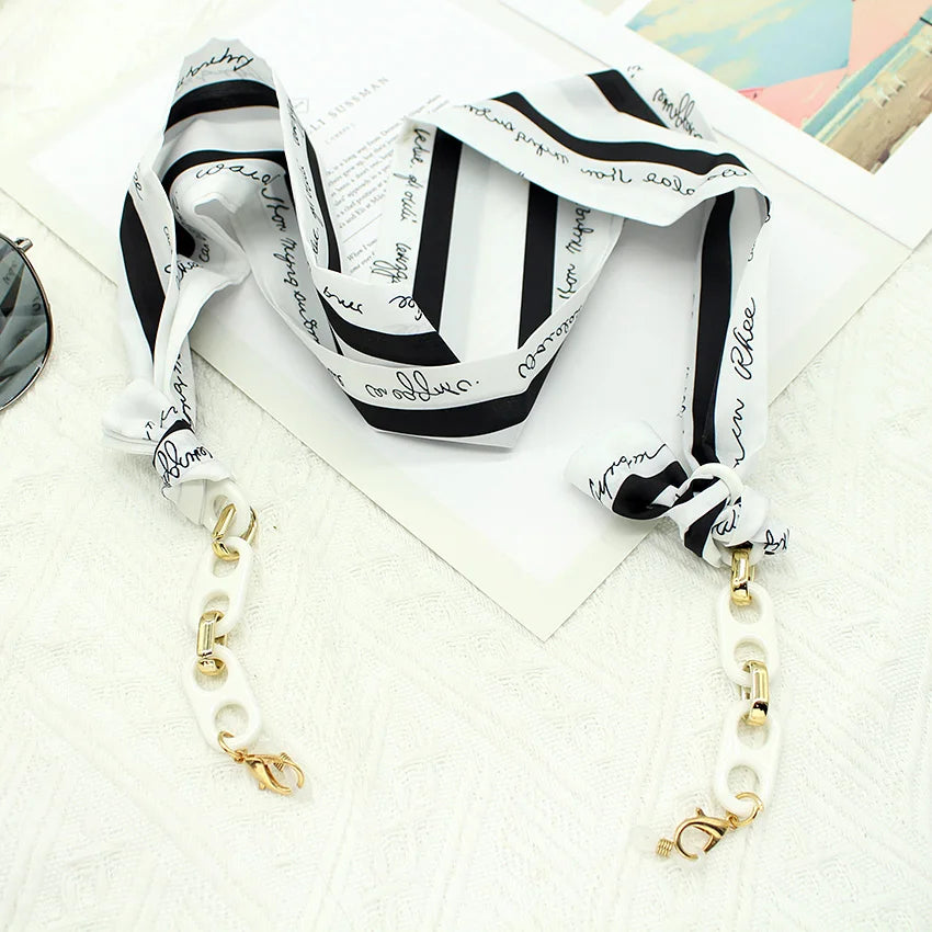 Bohemi Acrylic Glasses Chain Ribbon Mask Lanyard Printing Silk Scarf Casual Eyeglass Chain Neck Glasses Accessories