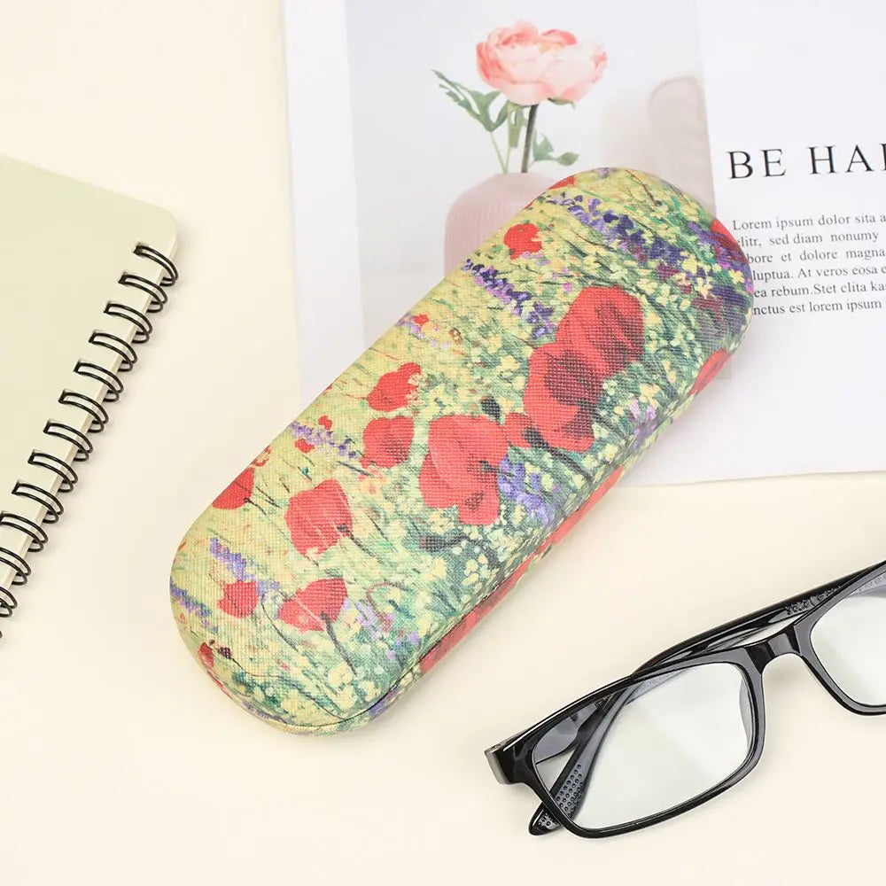 Oil Painting Art Glasses Case Box Hard Leather Reading Glasses Case Retro Unisex Floral Print Eyewear Protector Glasses Holder