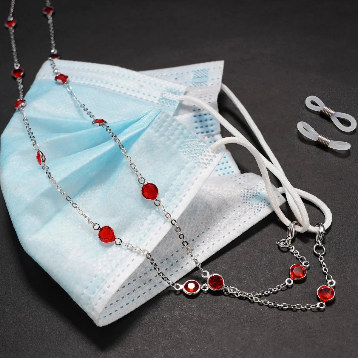 Water diamond Sunglasses Sunshade Chain Fashion Metal Mask Simple Pearl Gem Glasses Chain Charm Red Lanyard Glasses Frame Rope