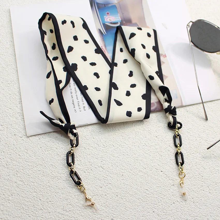 Bohemi Acrylic Glasses Chain Ribbon Mask Lanyard Printing Silk Scarf Casual Eyeglass Chain Neck Glasses Accessories