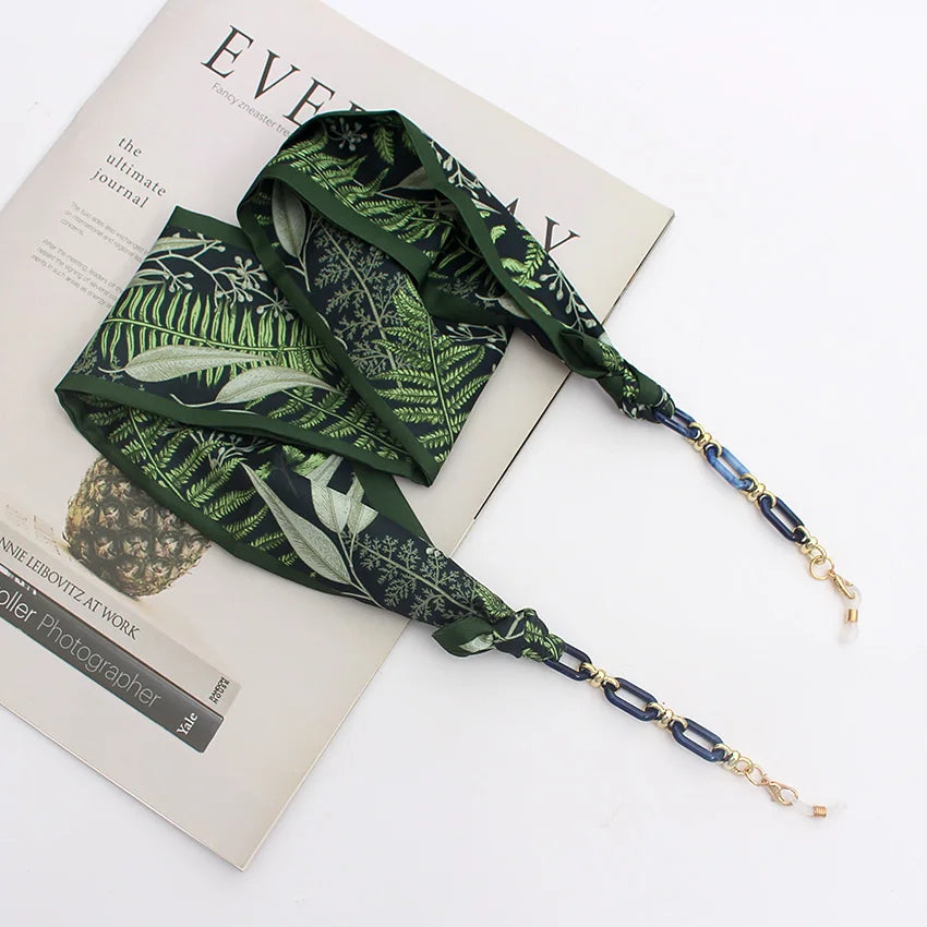 Bohemi Acrylic Glasses Chain Ribbon Mask Lanyard Printing Silk Scarf Casual Eyeglass Chain Neck Glasses Accessories