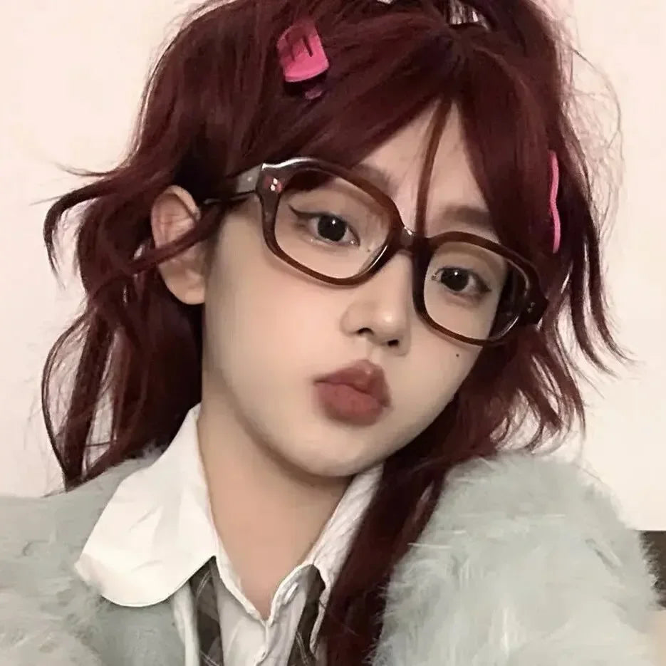 Y2K Vintage Square Frame Eyeglass for Women Korean Red Black Computer Reading Glasses Clear Blue Light Blocking Glasses Eyewears