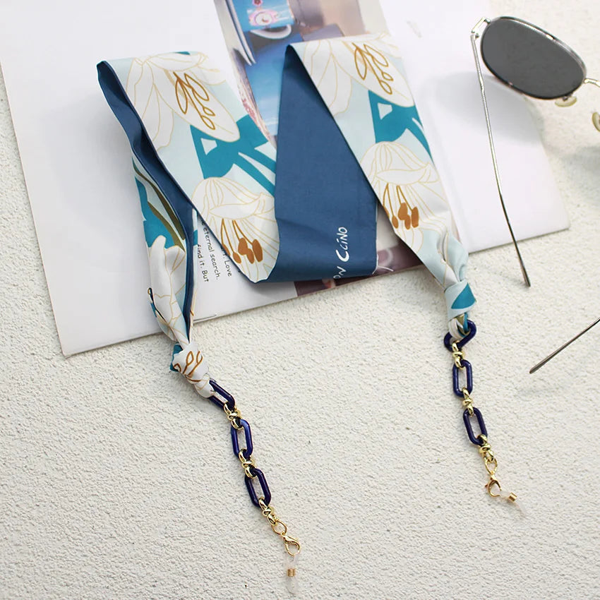 Bohemi Acrylic Glasses Chain Ribbon Mask Lanyard Printing Silk Scarf Casual Eyeglass Chain Neck Glasses Accessories