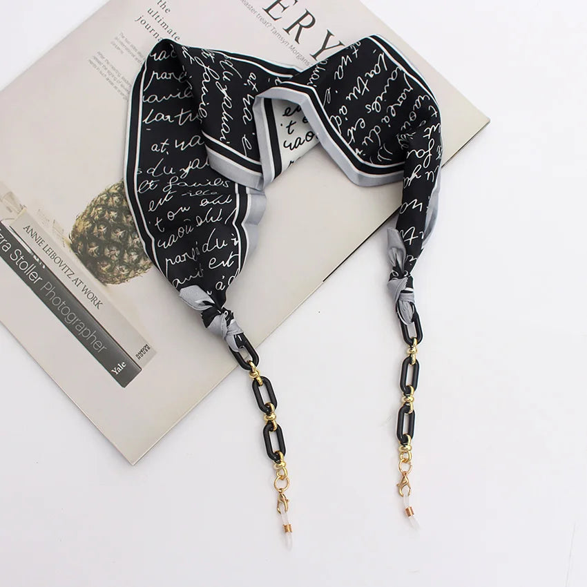 Bohemi Acrylic Glasses Chain Ribbon Mask Lanyard Printing Silk Scarf Casual Eyeglass Chain Neck Glasses Accessories