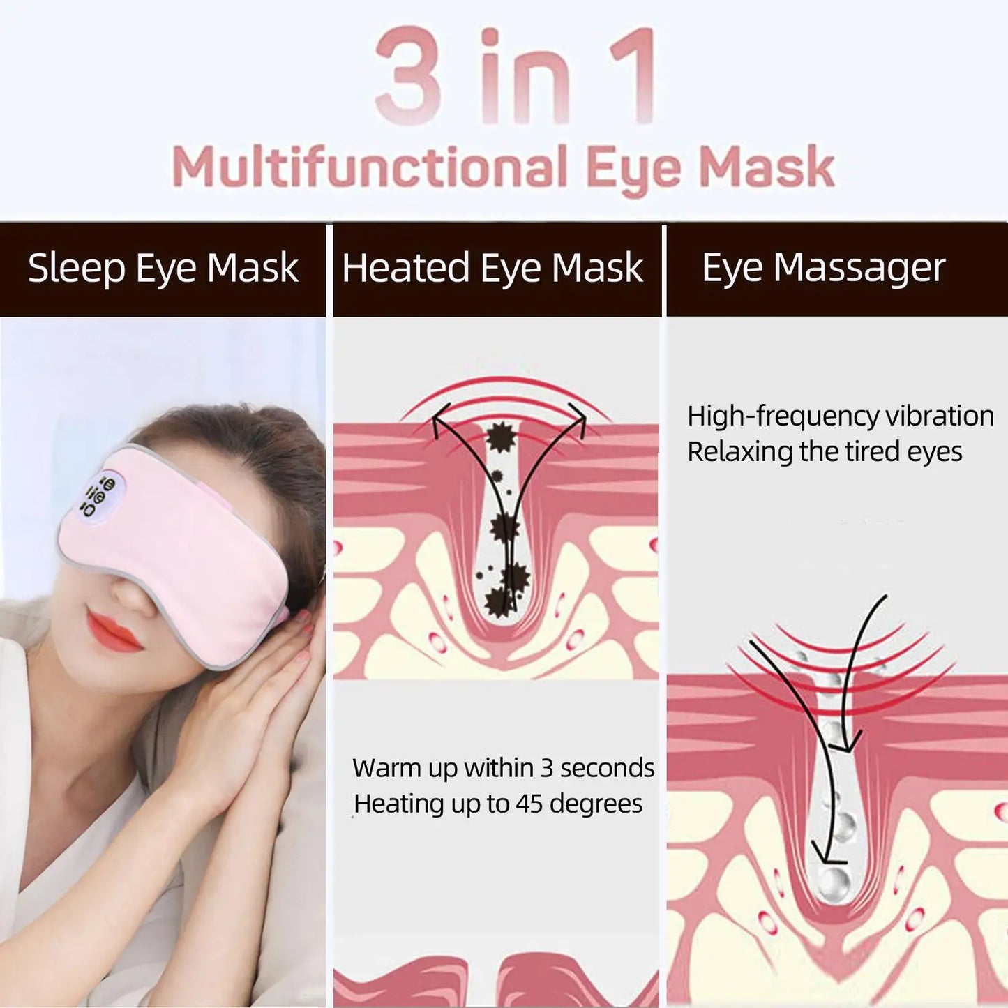 Hot and Cold Massage Eye Mask - Electric Heating Eye Massager Relieve Eye Fatigue Dark Circles Sleeping Mask Eyeshadow