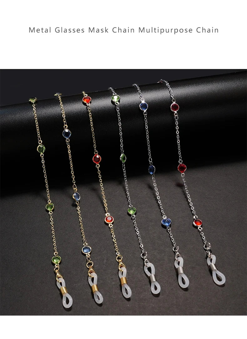 Water diamond Sunglasses Sunshade Chain Fashion Metal Mask Simple Pearl Gem Glasses Chain Charm Red Lanyard Glasses Frame Rope