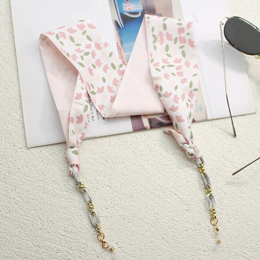 Bohemi Acrylic Glasses Chain Ribbon Mask Lanyard Printing Silk Scarf Casual Eyeglass Chain Neck Glasses Accessories