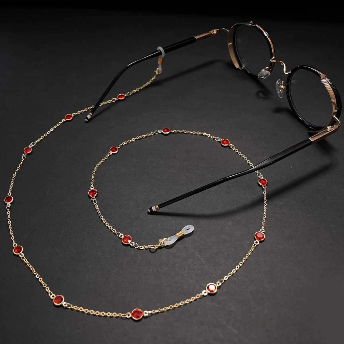 Water diamond Sunglasses Sunshade Chain Fashion Metal Mask Simple Pearl Gem Glasses Chain Charm Red Lanyard Glasses Frame Rope