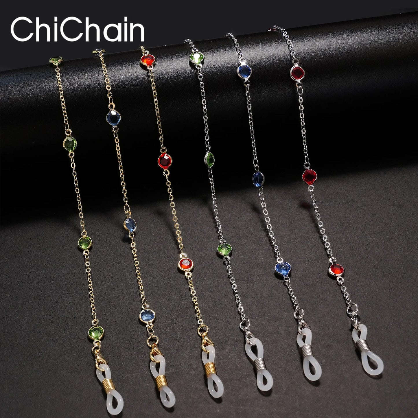 Water diamond Sunglasses Sunshade Chain Fashion Metal Mask Simple Pearl Gem Glasses Chain Charm Red Lanyard Glasses Frame Rope