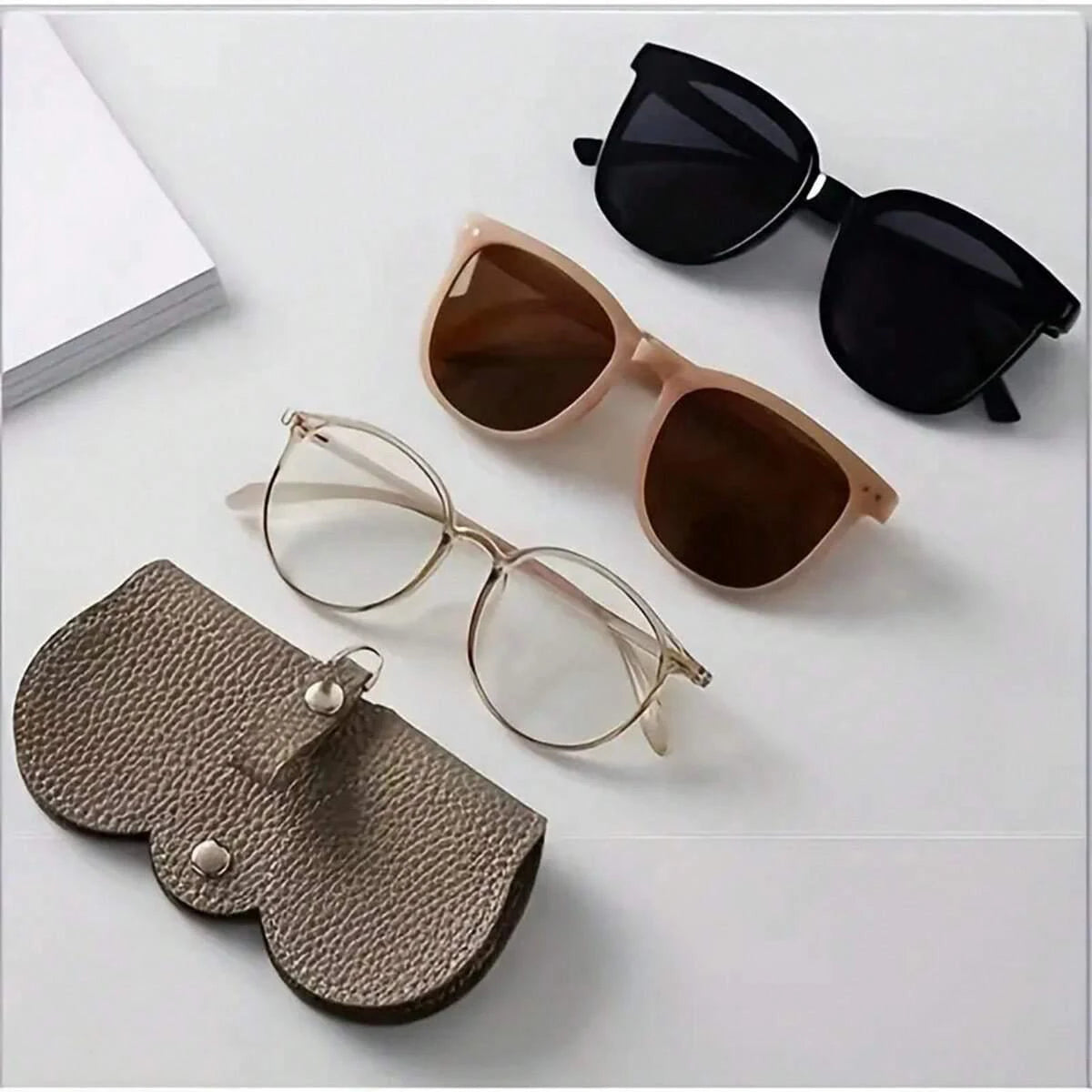 Glasses Cover - Cute Hanging PU Leather Sunglasses Reading Glasses Storage Bag Portable Travel Eyewear Holder