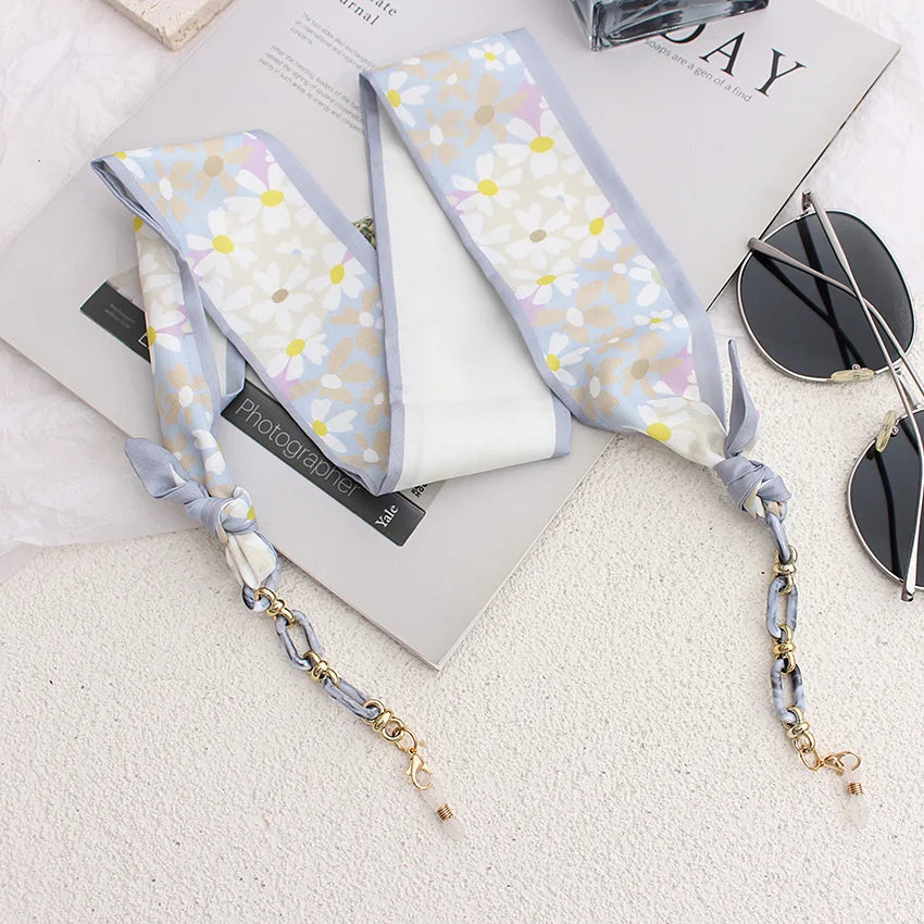 Bohemi Acrylic Glasses Chain Ribbon Mask Lanyard Printing Silk Scarf Casual Eyeglass Chain Neck Glasses Accessories