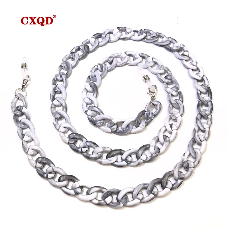 Fashion Women's Wide Acrylic Anti-Slip Eyewear Holder Neck Strap Glasses Chains Jewelry Necklace Accessory CXQD