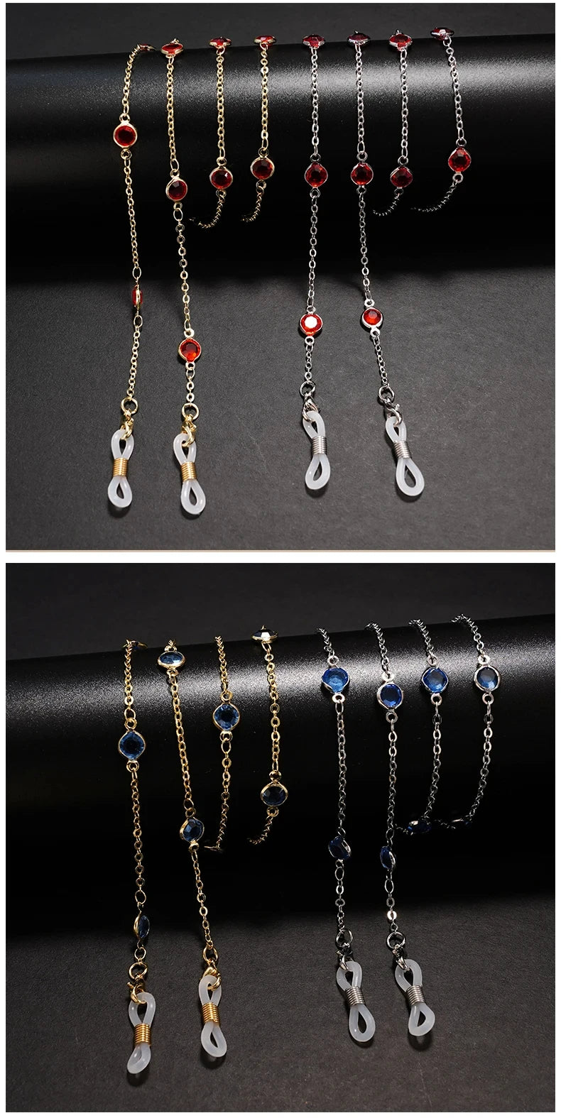 Water diamond Sunglasses Sunshade Chain Fashion Metal Mask Simple Pearl Gem Glasses Chain Charm Red Lanyard Glasses Frame Rope