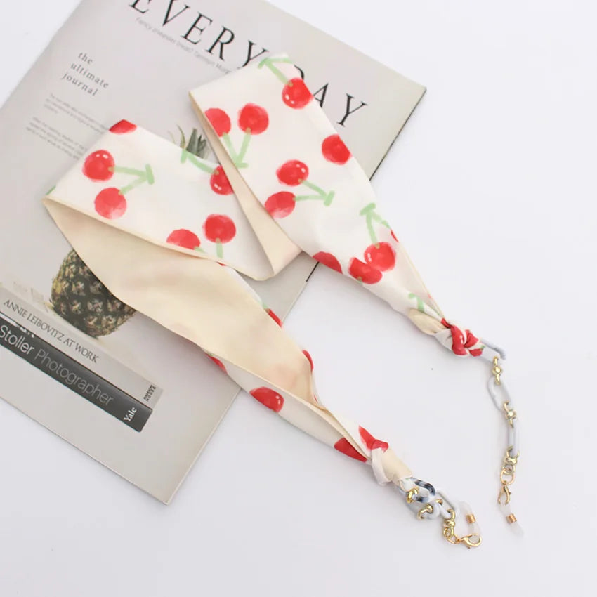 Bohemi Acrylic Glasses Chain Ribbon Mask Lanyard Printing Silk Scarf Casual Eyeglass Chain Neck Glasses Accessories