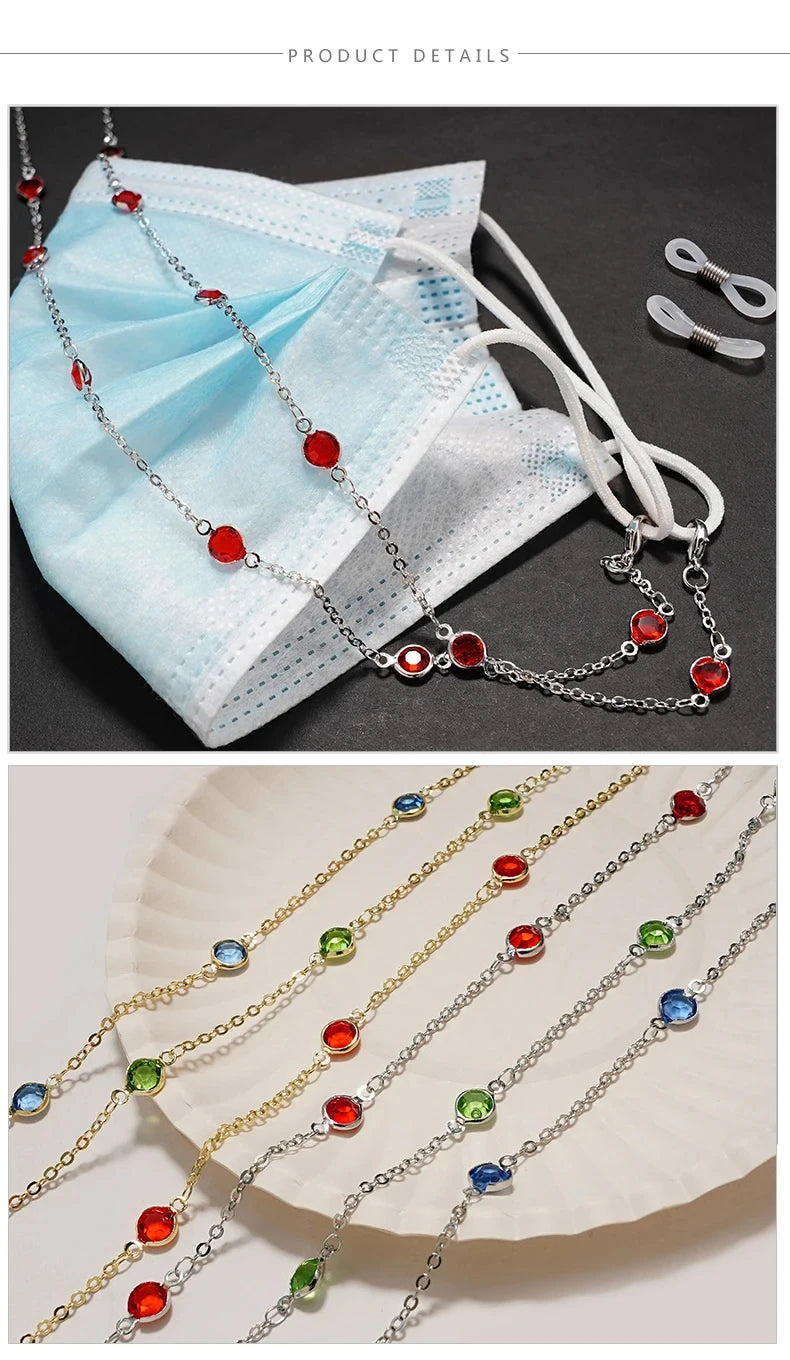 Water diamond Sunglasses Sunshade Chain Fashion Metal Mask Simple Pearl Gem Glasses Chain Charm Red Lanyard Glasses Frame Rope