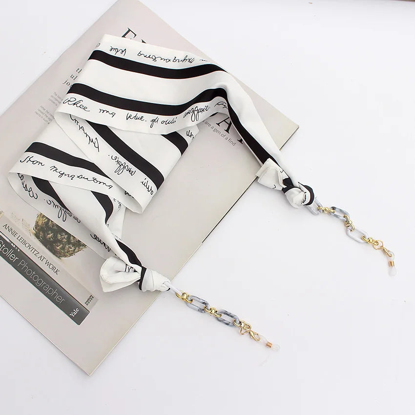Bohemi Acrylic Glasses Chain Ribbon Mask Lanyard Printing Silk Scarf Casual Eyeglass Chain Neck Glasses Accessories