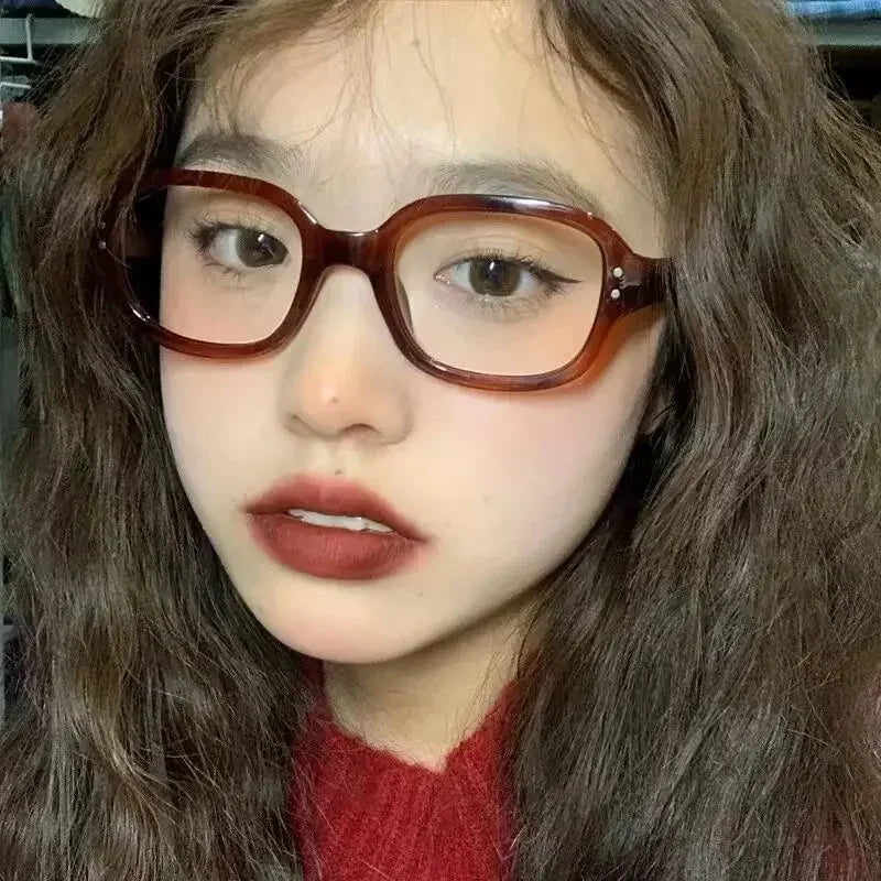 Y2K Vintage Square Frame Eyeglass for Women Korean Red Black Computer Reading Glasses Clear Blue Light Blocking Glasses Eyewears