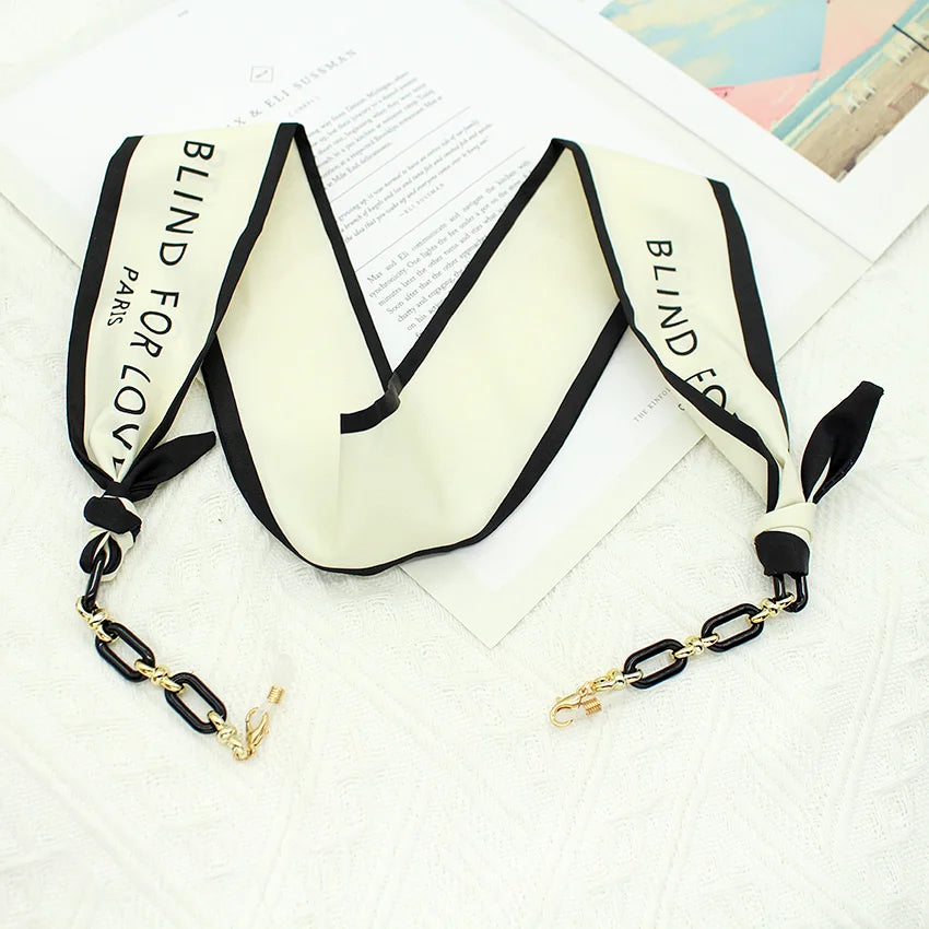 Bohemi Acrylic Glasses Chain Ribbon Mask Lanyard Printing Silk Scarf Casual Eyeglass Chain Neck Glasses Accessories