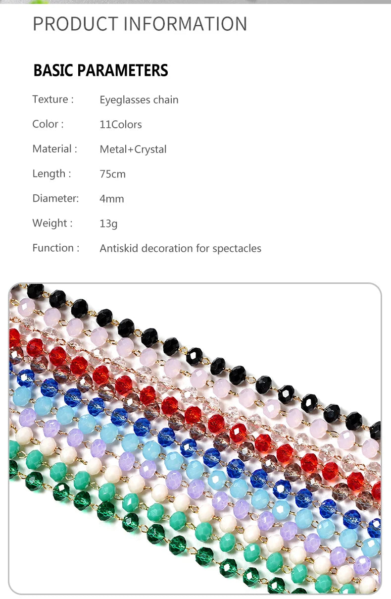 Classic Black Pearl Acrylic Beaded Glasses Chain with silicone anti-skid adjustable eyewear attachments for all glasses
